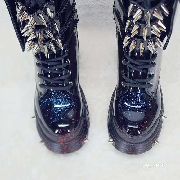 Anthony Wang Blackest Night Patent Spatter Cyber Punk Goth Platform Boots - Picture 8 of 9